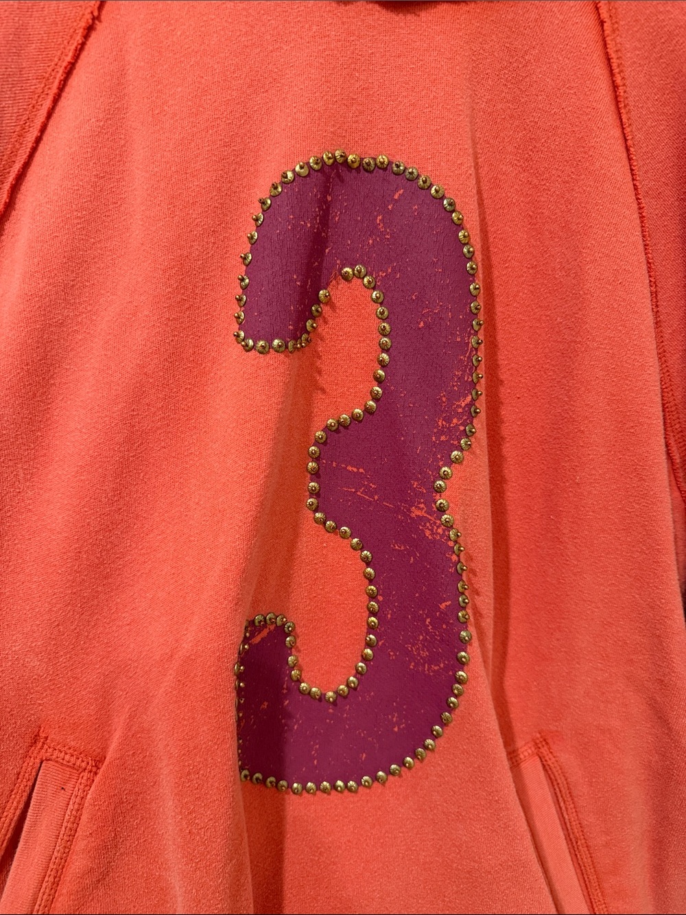 We The Free Coral Orange Hoodie Sweater with Purple Patch - Picture 3 of 9